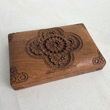 Hand Carved Floral Wood jewelry Box - Treasured Roses