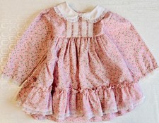 VTG 80'S ALEXIS PINK GREEN FLORAL LACE L/S COTTAGECORE PRAIRIE GIRLS DRESS 24M