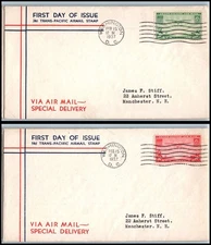 1937 Trans-Pacific airmail Sc C21-4a C22-4b FDCs Washington Service cachet (E3