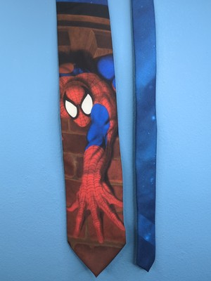 Ralph Marlin Vintage Spiderman 1995 Marvel Blue Red USA Made Tie