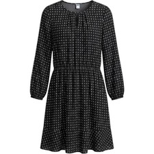 Old Navy Long Sleeve Dress Women Large Black White Medallion Keyhole Neck Boho