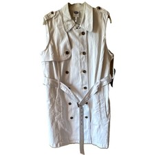 DG2 by Diane Gilman White Sleeveless Belted Collared Shirt Dress XL