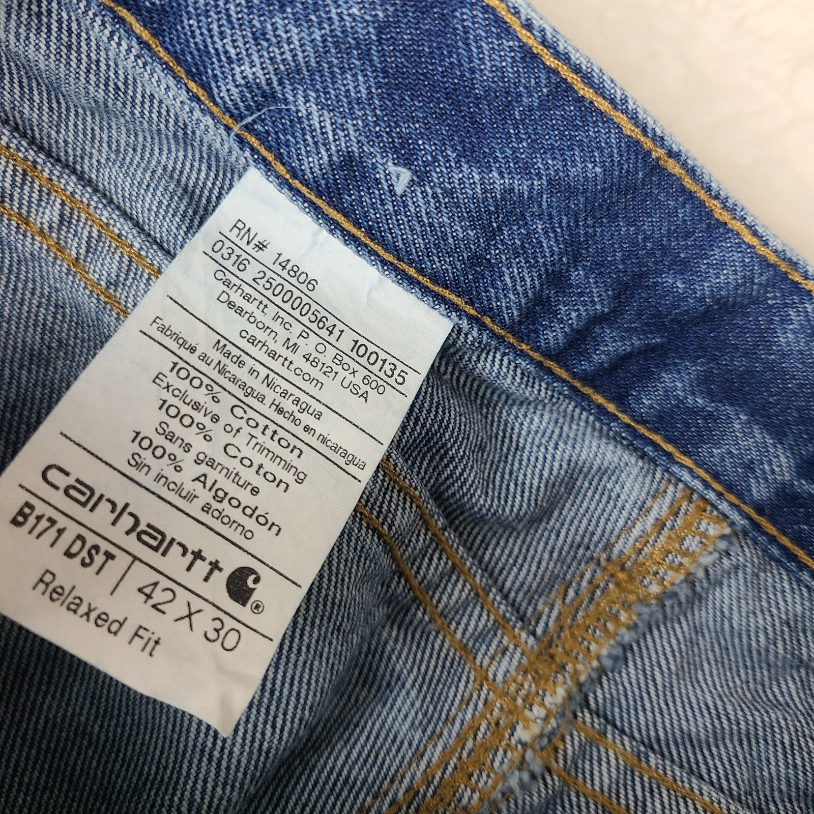 Carthartt Carpenter Jeans Mens 42x30 Blue Relaxed Fit 100% Cotton B171 DST VTG thumbnail 8