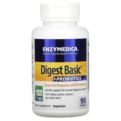 2 X Enzymedica, Digest Basic + Probiotics, 90 Capsules-Worldwide