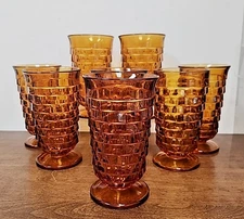 WHITEHALL CUBIST SET OF EIGHT AMBER FLARED ICED TEA GLASSES - COLONY