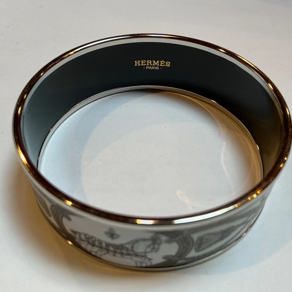 Brazalete Brazalete Ancho HERMES Esmalte PM 65 Paladio GRAN APARATO Blanco, Plata Foto 4 de 4