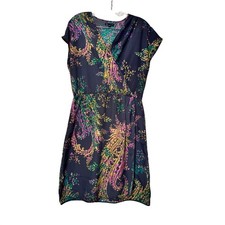 Gap Women's Navy Paisley Print Flutter Sleeve Wrap Dress Size M