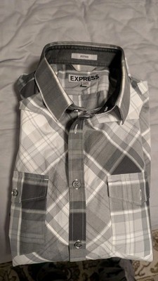 Express Herren Hemd Business Grau 15-15.5 M Fitted