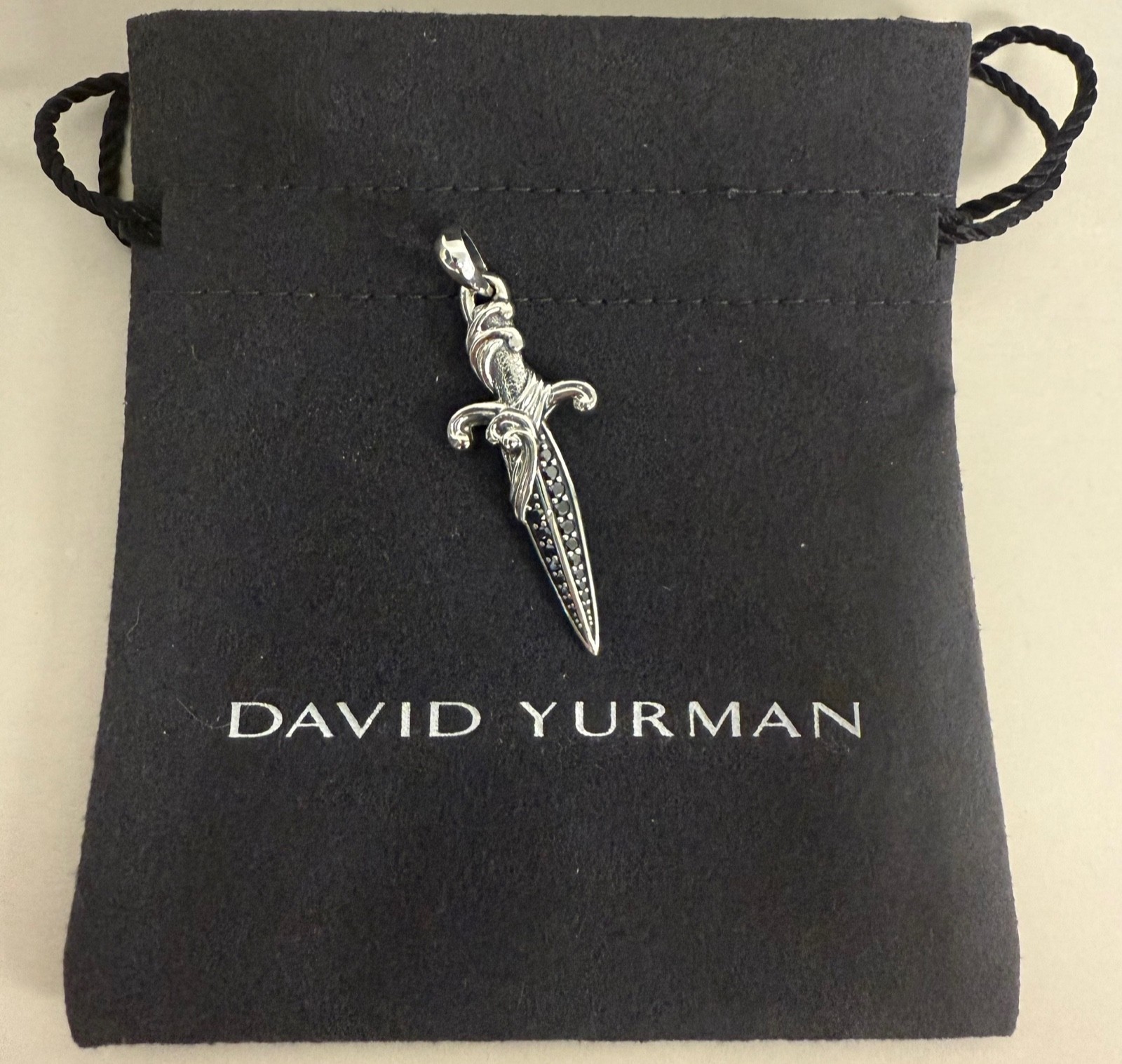 David Yurman .925 Sterling Silver Black Diamond Dagger Pendant