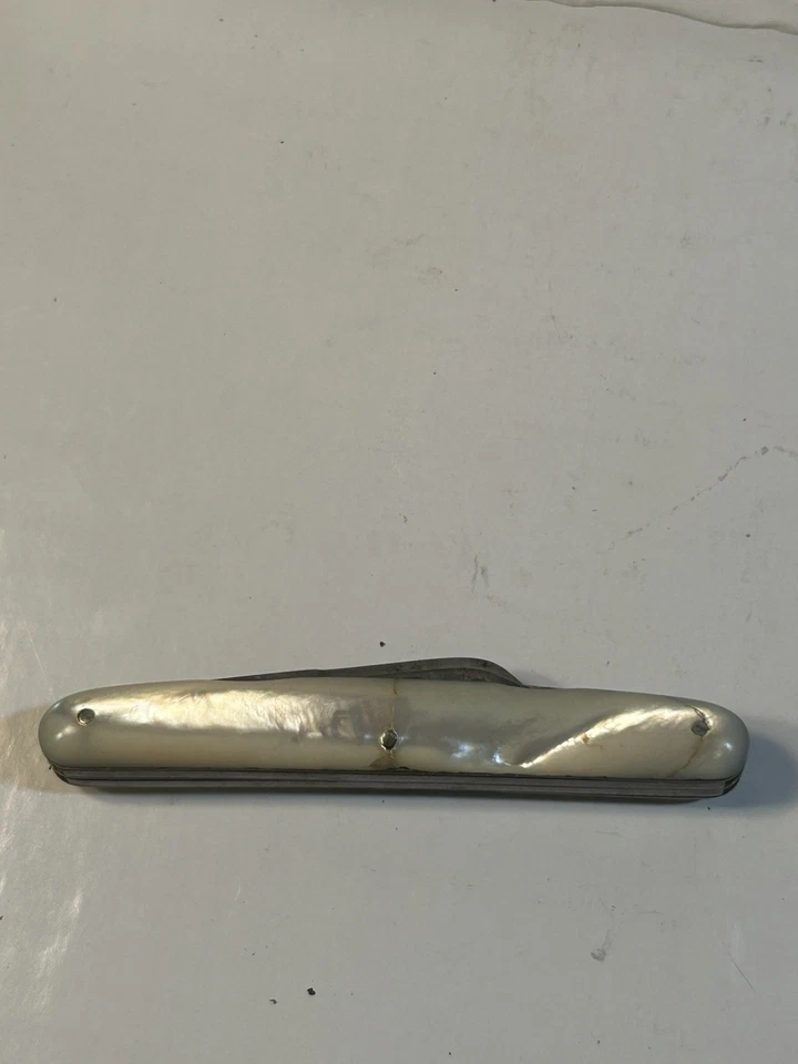 Navaja de Bolsillo Antigua 4 Hojas Congreso Madreperla Marshall Wells Hardware Co Foto 2 de 4