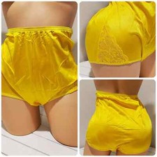 Shadowline Shiny Nylon Lace Granny Panty Brief Full Cut 8/XL Daisy YELLOW 17082