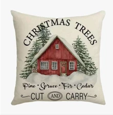CHRISTMAS TREE FARM Rustic Christmas Throw Pillow Cover Winter Holiday Decor