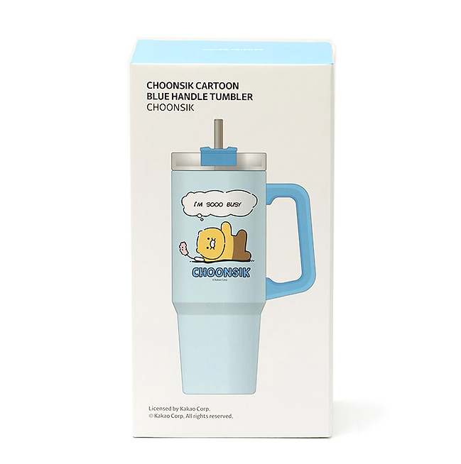 Kakao Friends Choonsik Cartoon Blue Large Capacity Handle Tumbler