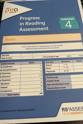 PIRA (PROGRESS IN READING ASSESSMENT) YEAR 4 SUMMER. ANSWERS INC. AGES 8-9