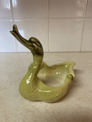 Small Hull Pottery Green Goose Swan Planter Vintage Mid Century Modern 4.5 in T