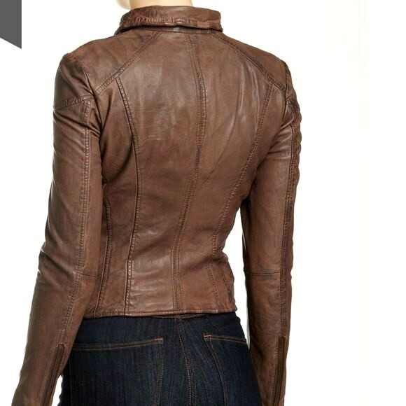 MUUBAA NEW $495 SZ 6 S SMALL BROWN LAMB LEATHER MOTO BIKER JACKET