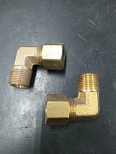 (2) 369-08-06 Brass Compression 90° Elbow Fitting 1/2" OD Tube to 3/8 NPT
