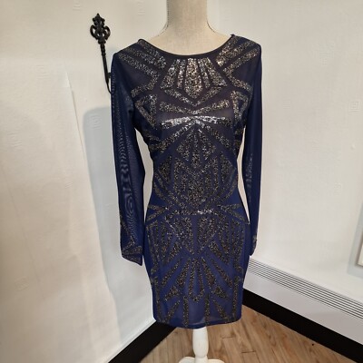 Lipsy Sequin Navy Blue Sparkly Dress Size 14 New With Tags