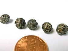 Antique Shank Buttons Prong Set Metal Buttons Set of 5 Tiny Ornate Fancy