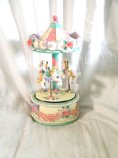 Vintage Three Horse Carousel Has no Wind-up but Turns Preowned