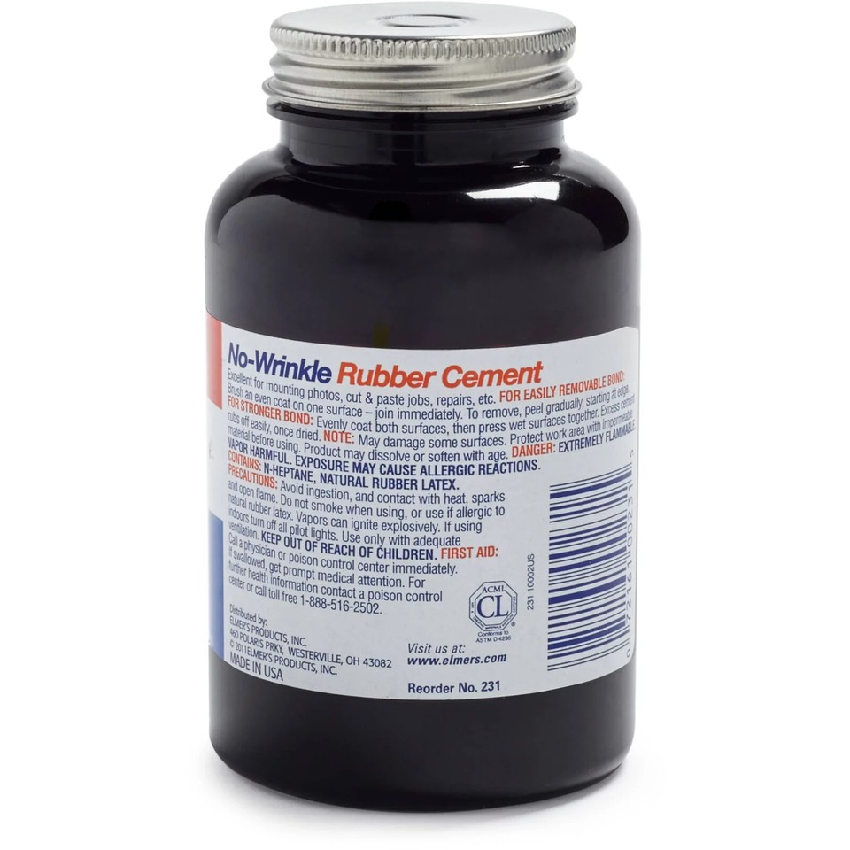 Elmer's NOWRINKLE RUBBER CEMENT Dries Clear BRUSH APPLICATOR
