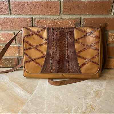 Carlos Falchi Vintage Mixed Skin Crossbody Brown