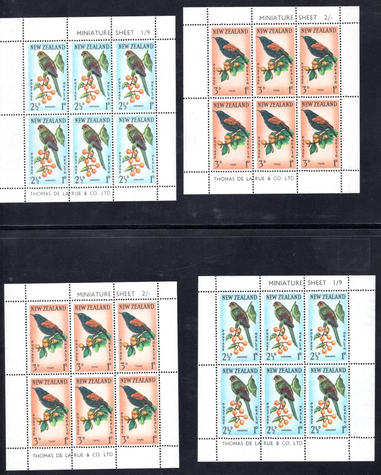 NEW ZEALAND 1962 BIRDS 8 SOUVENIR SHEETS SCOTT #B61A-B62A MINT NEVER HINGED - Image 2 of 2