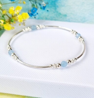 925 Sterling Silber Aquamarin Armband März Geburtsstein Schmuck Geschenk Tanne Her
