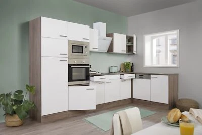 Küche Küchenzeile Winkelküche Eiche York Weiß Oliver 340 x 172 cm Respekta - Bild 1 von 4