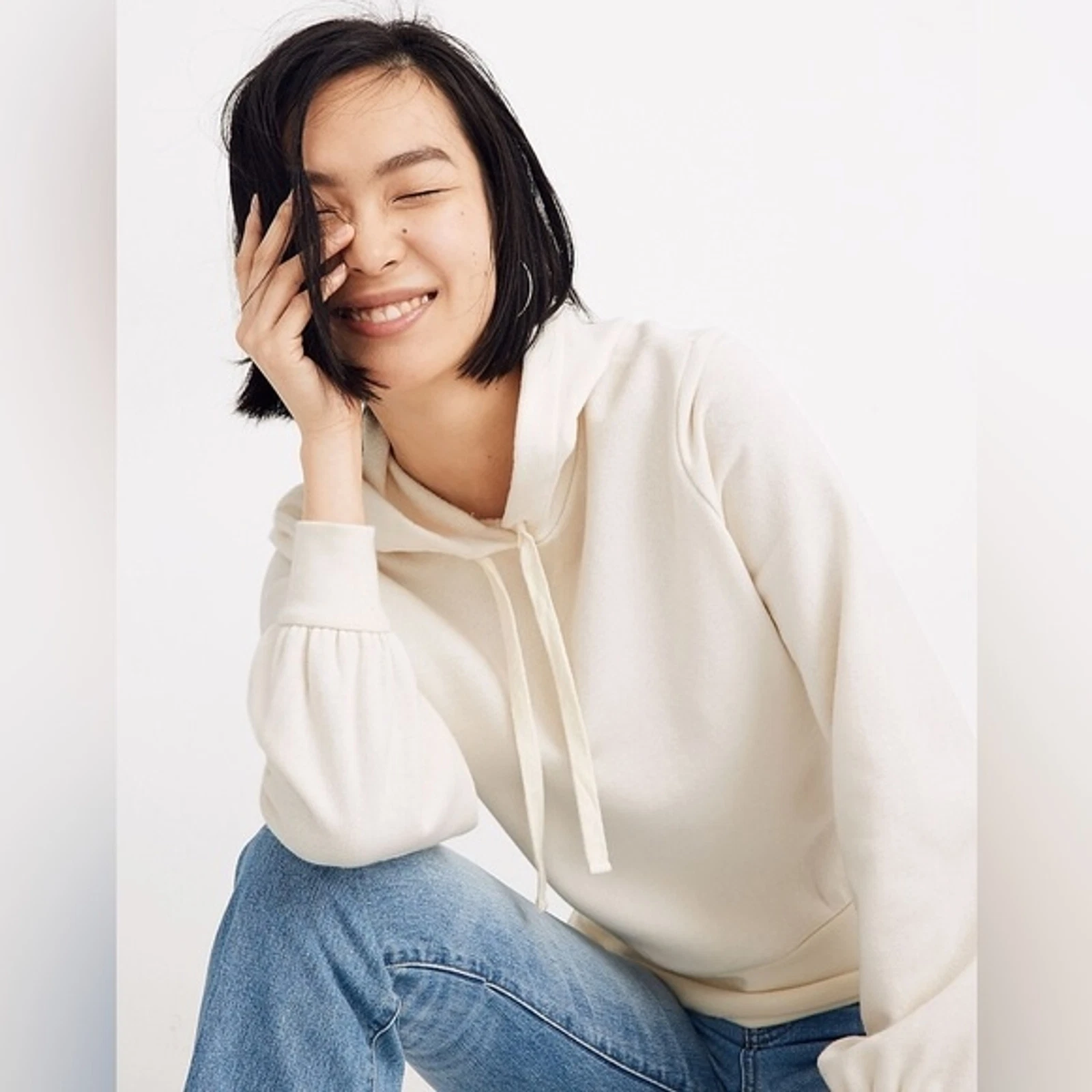 OFF WHITE Madewell Felpa con cappuccio e maniche a bolla crop panna antica Taglia M