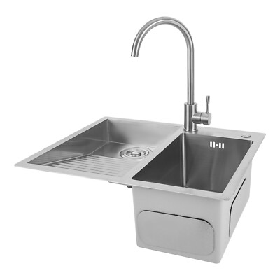 Laundry Sink Double Basin With Hot/Cold Faucet 304 Stainless Steel Scrub Basin