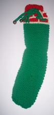 VINTAGE KNIT FIREPLACE GREEN RED WHITE CHRISTMAS STOCKING 18 1/2"