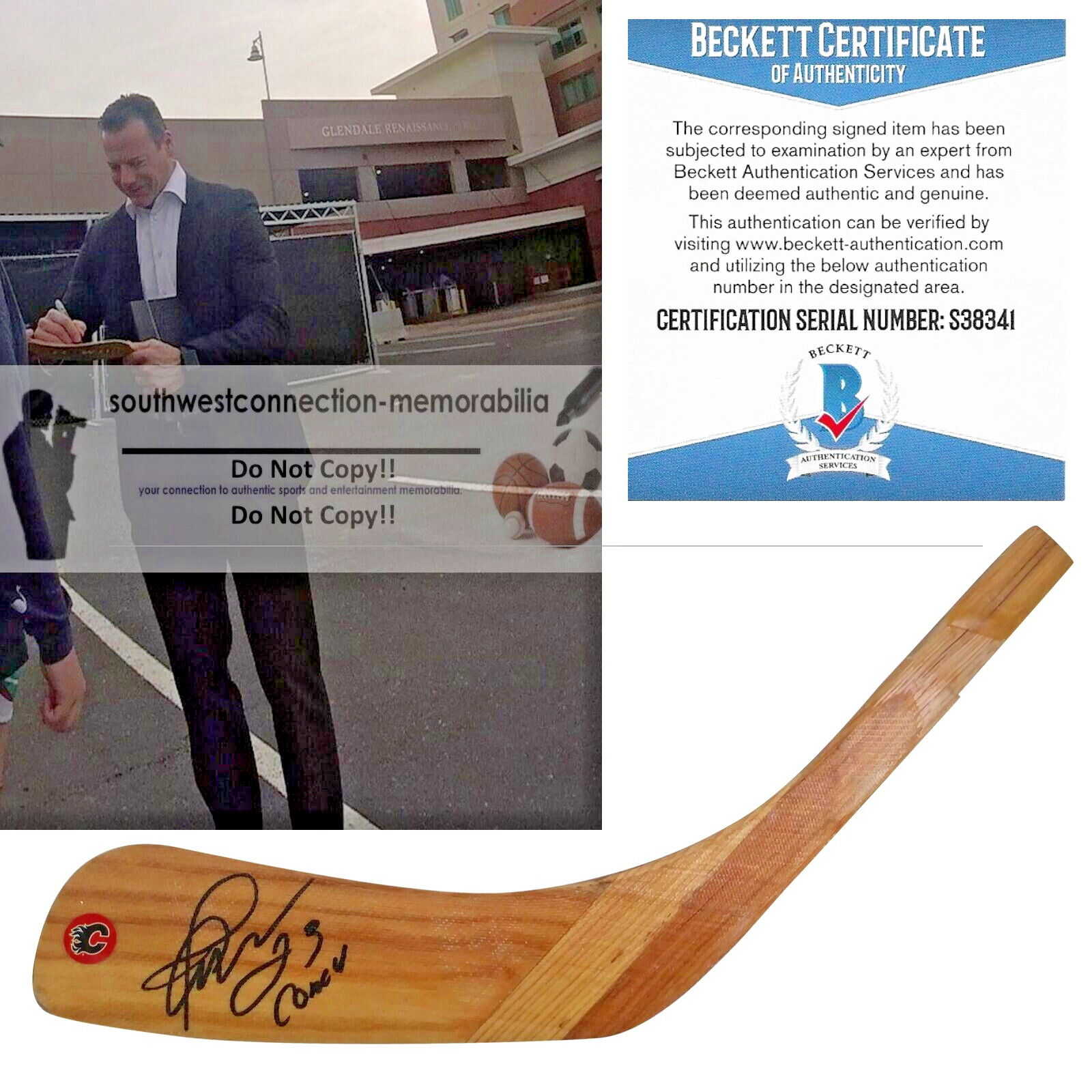 Martin Gelinas Auto Hockey Stick Blade Calgary Flames Autograph Beckett Proof