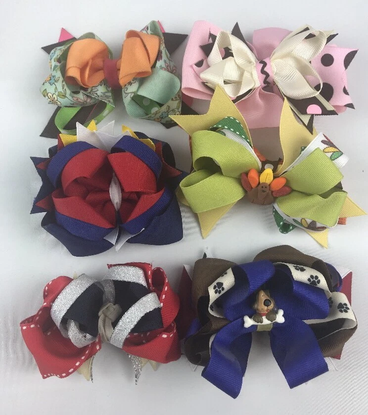 Lot Of 40+ Baby Girls Kids Grosgrain Ribbon Boutique Hair Bows Alligator Clips - Image 3 of 4