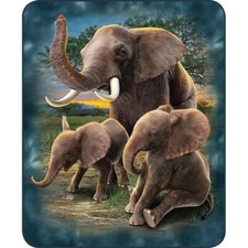 Playful Elephants Faux Fur Queen Size Throw Blanket