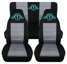 Car seat covers black-silver  flip flops hibiscus fits wrangler 03-06 complete