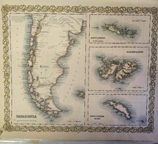c1857 Colton Patagonia, Falkland Islands (Original Antique Map, colored)