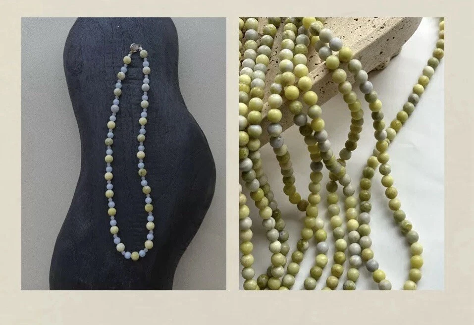 Collar Piedra Natural Piedra Limón Aguamarina Colección Calcedonia Blanca Foto 3 de 4