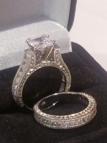 AUSVERKAUF! Prinzessin Antik Stil Ehering Set Simulierter Diamant Sterling - Bild 4 von 6