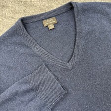 J Crew Mens Navy Blue 100 Cashmere V Neck Sweater Size Medium