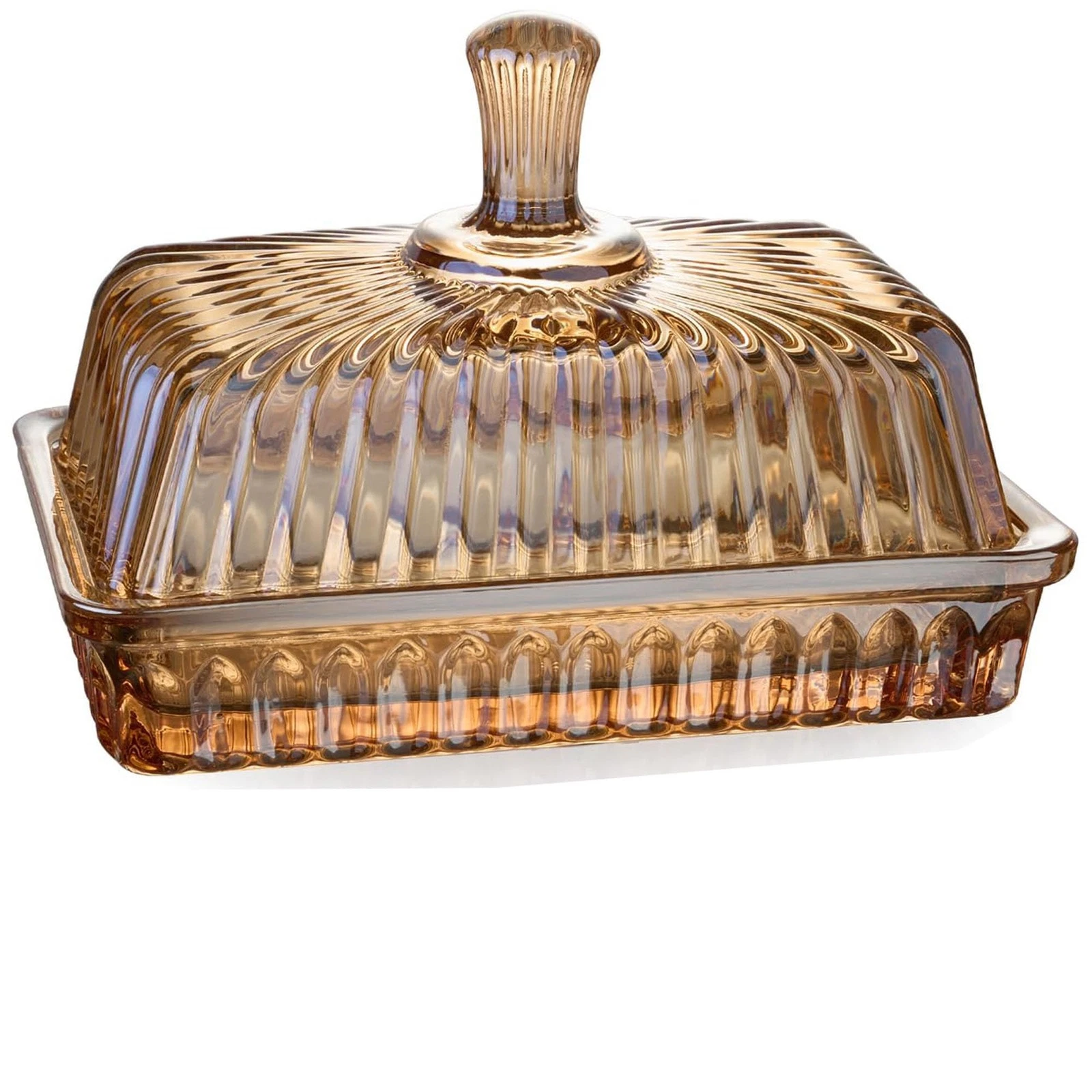 Champagne Glass Butter Dish with Lid for Countertop - 6.7in Glass Butter Keep...