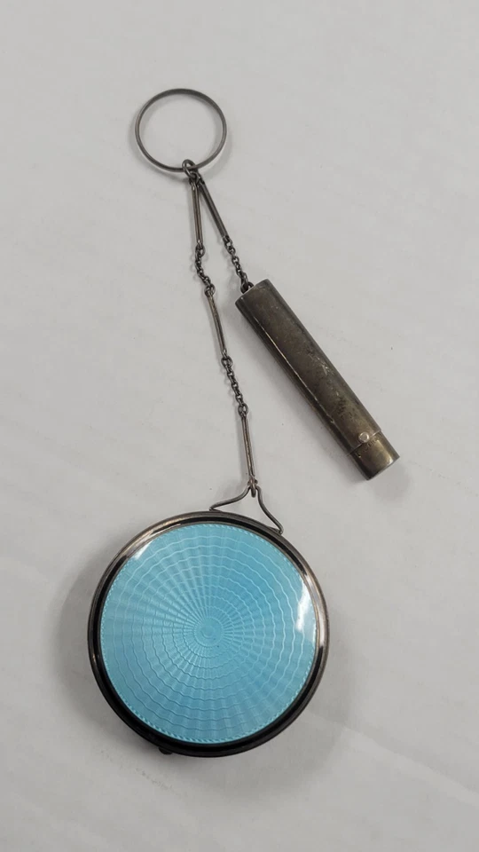 Lápiz labial compacto anillo plata esterlina esmalte guilloche azul F&B Foster Bailey  Foto 2 de 4