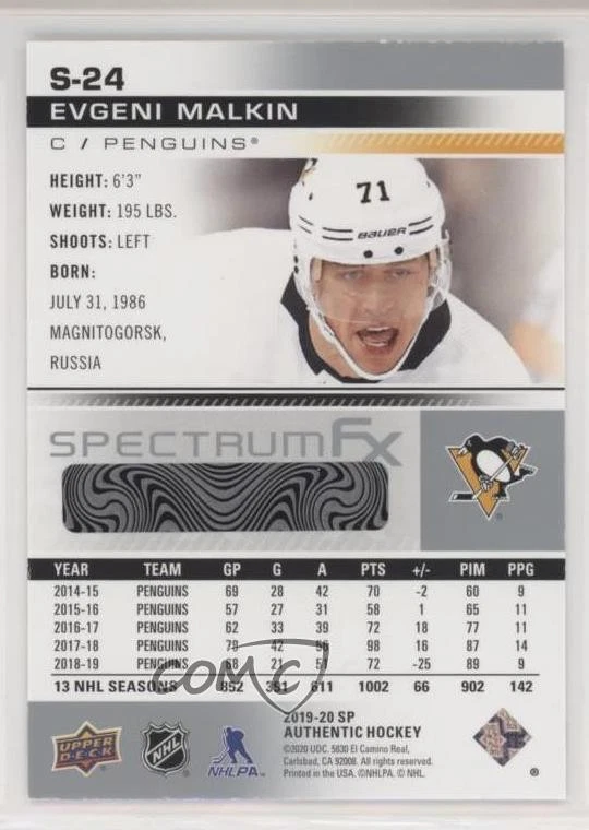 2019-20 SP Authentic Spectrum FX Veterans Bounty Evgeni Malkin #S-24 - Image 2 of 2