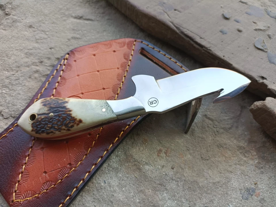 CUCHILLO PELADOR VAQUERO DE CAZA PERSONALIZADO FORJADO A MANO CON MANGO Y FUNDA DE CIERVO Foto 4 de 4