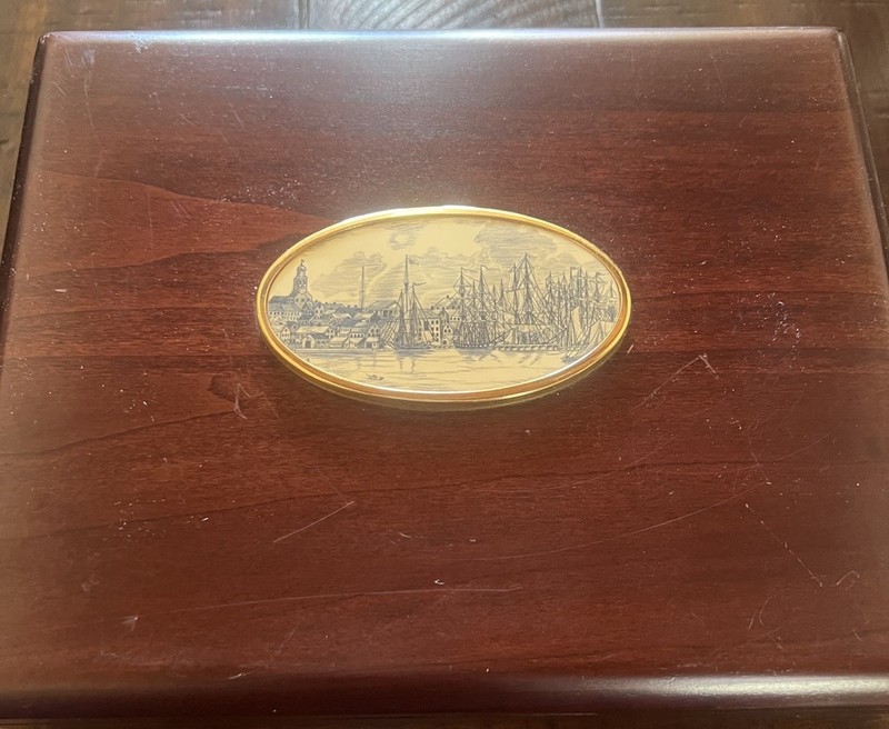 Barlow Scrimshaw Tall Ships Wooden Display Case