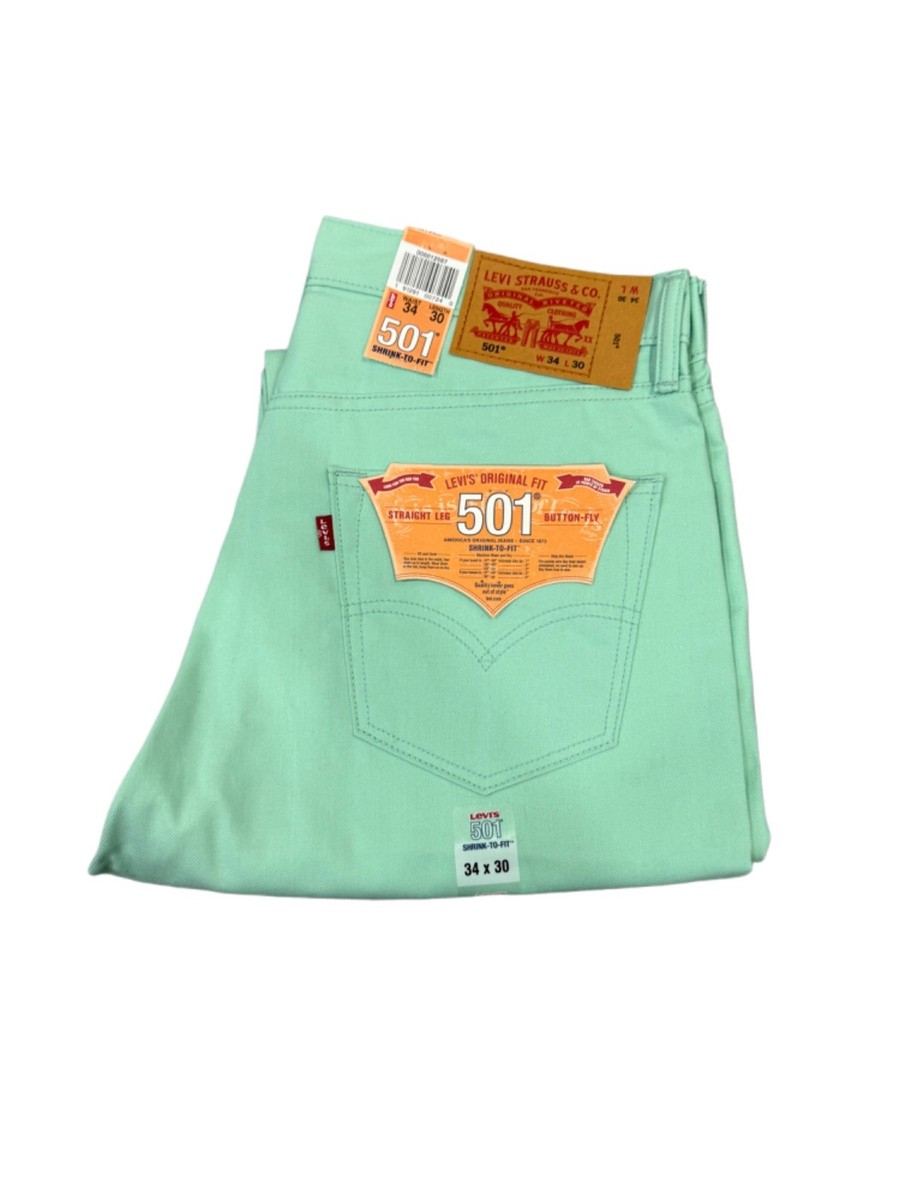Levi's Men's 501 Shrink To Fit Original Fit Color Mint Green