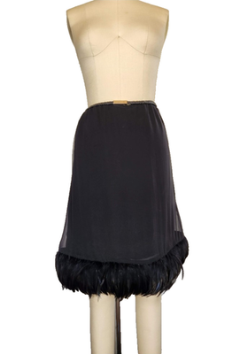 1999 Vintage Tom Ford for Gucci Black Silk Skirt With Feathers Sz