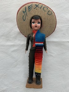Mexico Vintage Souvenir Doll Figurine w/ Sombrero Hat Marked “MEXICO”