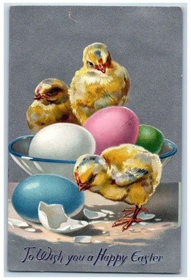 1910 Ester Hatched Egg Bowl Chicks Embossed Tuck's Fostoria OH Antique Postcard