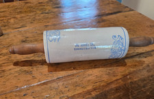 Antique Advertising Blue & White Stoneware Rolling Pin Duvall Co. Kewaunee Wis.